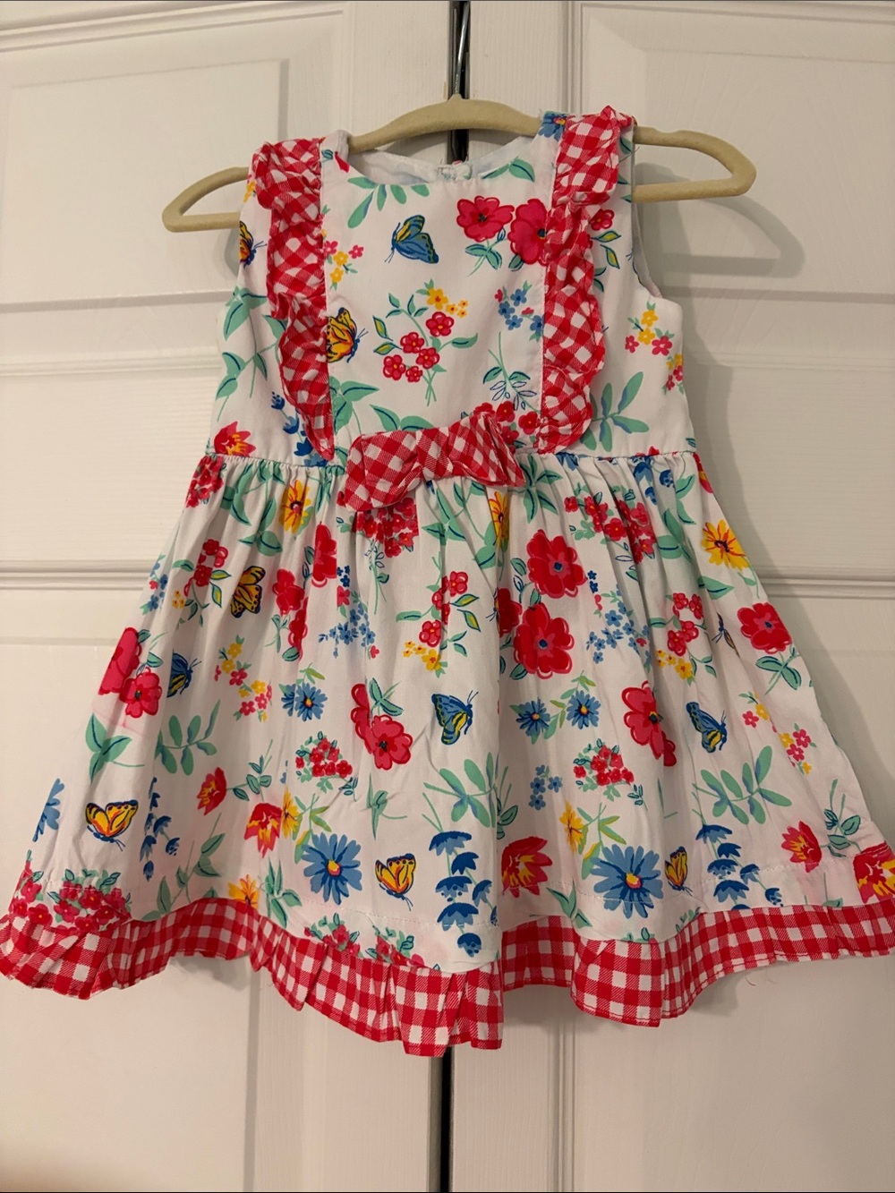 Nanette Baby White Floral Dress with Red Gingham Trim ADORABLE Size 12 Model